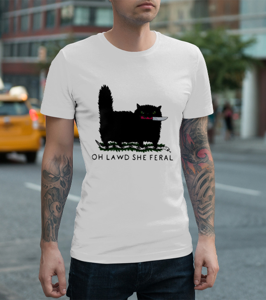 Oh Lawd She Feral Cat Knife Snake T-Shirt