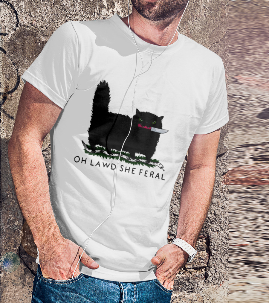 Oh Lawd She Feral Cat Knife Snake T-Shirt