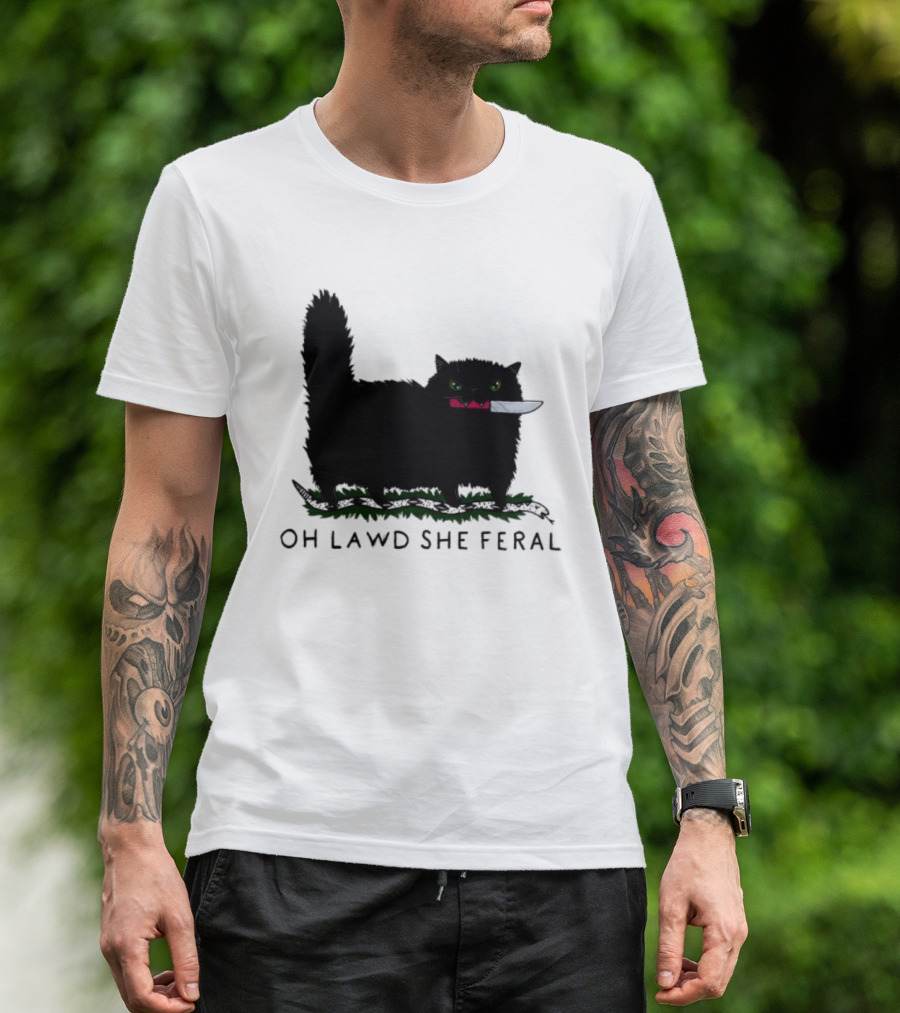 Oh Lawd She Feral Cat Knife Snake T-Shirt
