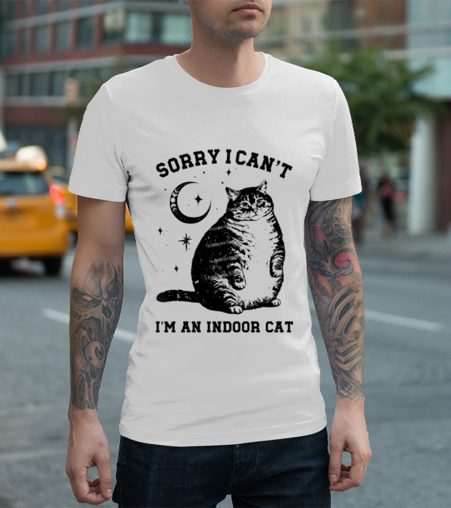 Sorry I Can't I'm An Indoor Cat Moon And Stars Fat Cat T-Shirt