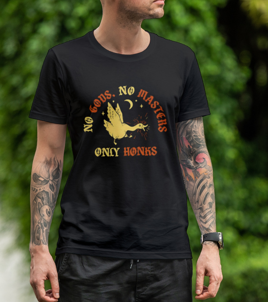 No Gods No Masters Goose Only Honks Crescent Moon And Stars T-Shirt