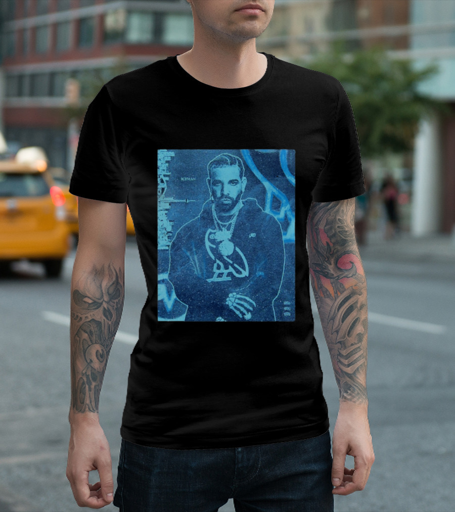 ICEMAN Owl Graphic Drake Blue Portrait With City Skyline T-Shirt