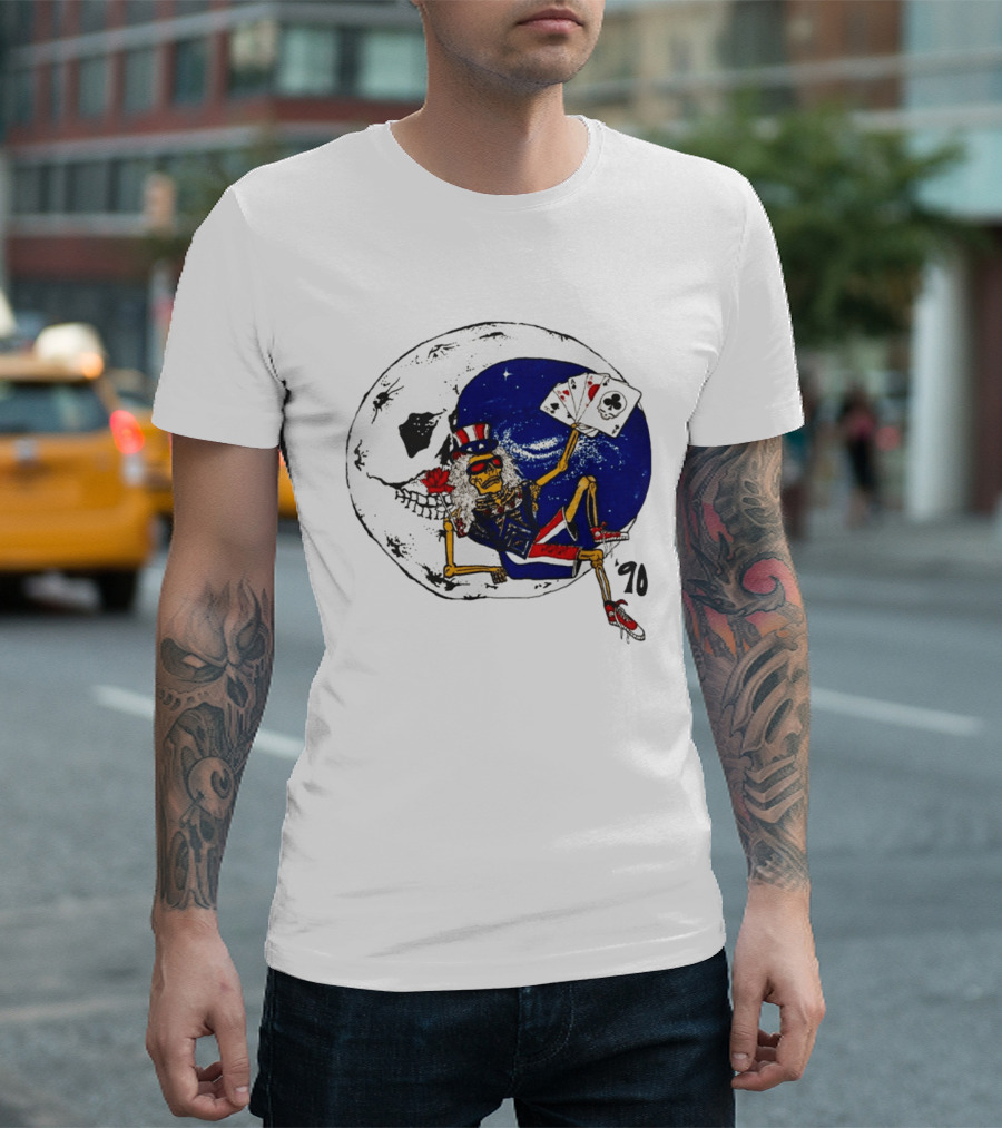 Grateful Dead 1990 Rare Uncle Sam Skeleton Moon Playing Cards T-Shirt