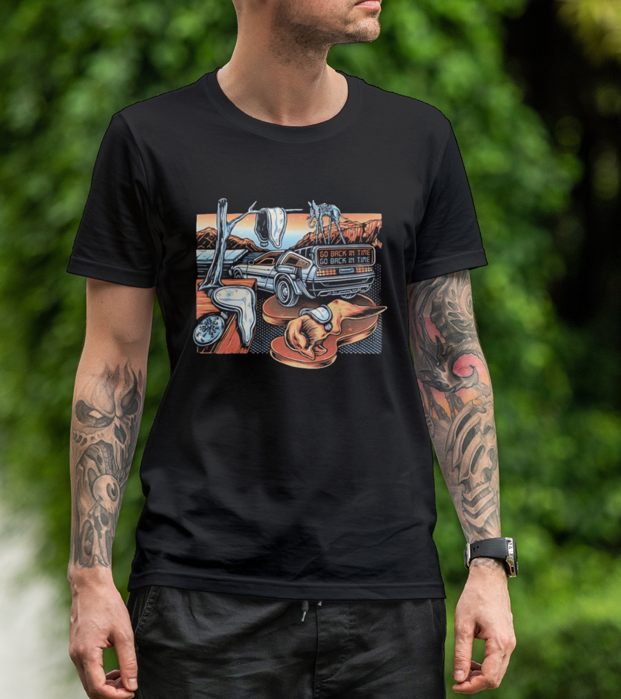 Back To The Future Time Travel Car Meets Salvador Dali's The Persistence Of Memory T-Shirt