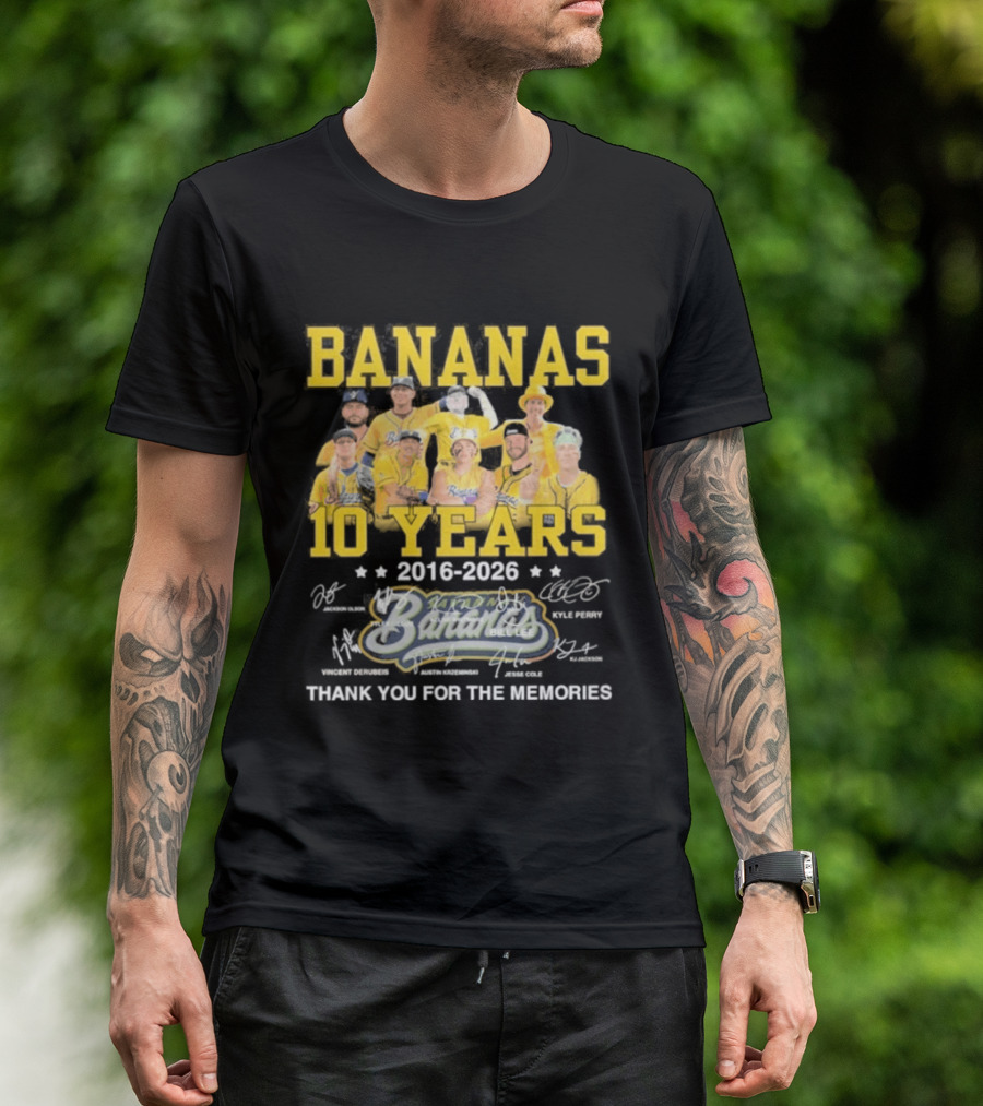 Bananas Baseball 10 Years 2016 2026 Thank You For The Memories T-Shirt