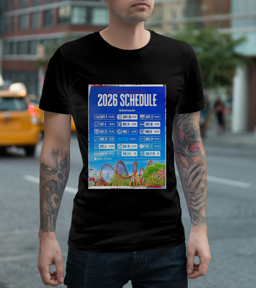 New England Patriots 2026 Schedule Ticketmaster September To January Kickoffs T-Shirt