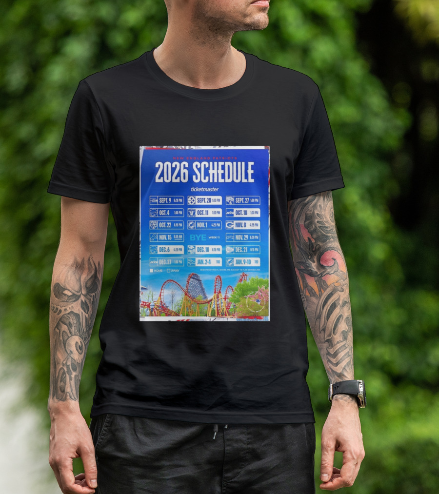 New England Patriots 2026 Schedule Ticketmaster September To January Kickoffs T-Shirt