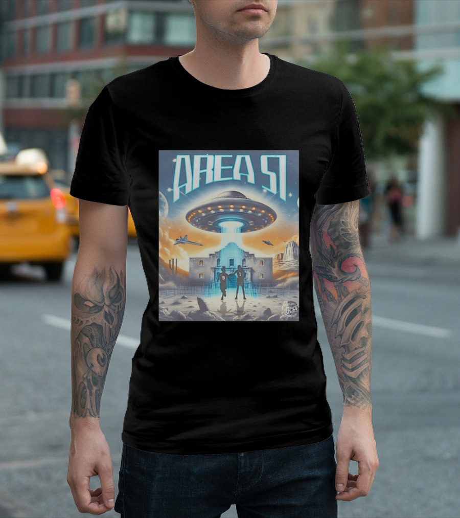 Area 51 UFO Abduction Scene With BCSA Aliens T-Shirt