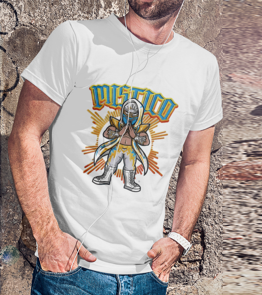 Mistico Cartoon Wrestler Sunburst AEW Lucha Libre T-Shirt