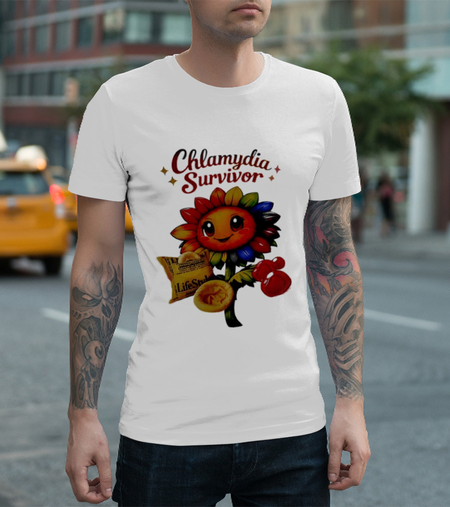 Chlamydia Survivor Rainbow Sunflower LifeStyles Condom Sexual Health Awareness STI STD T-Shirt