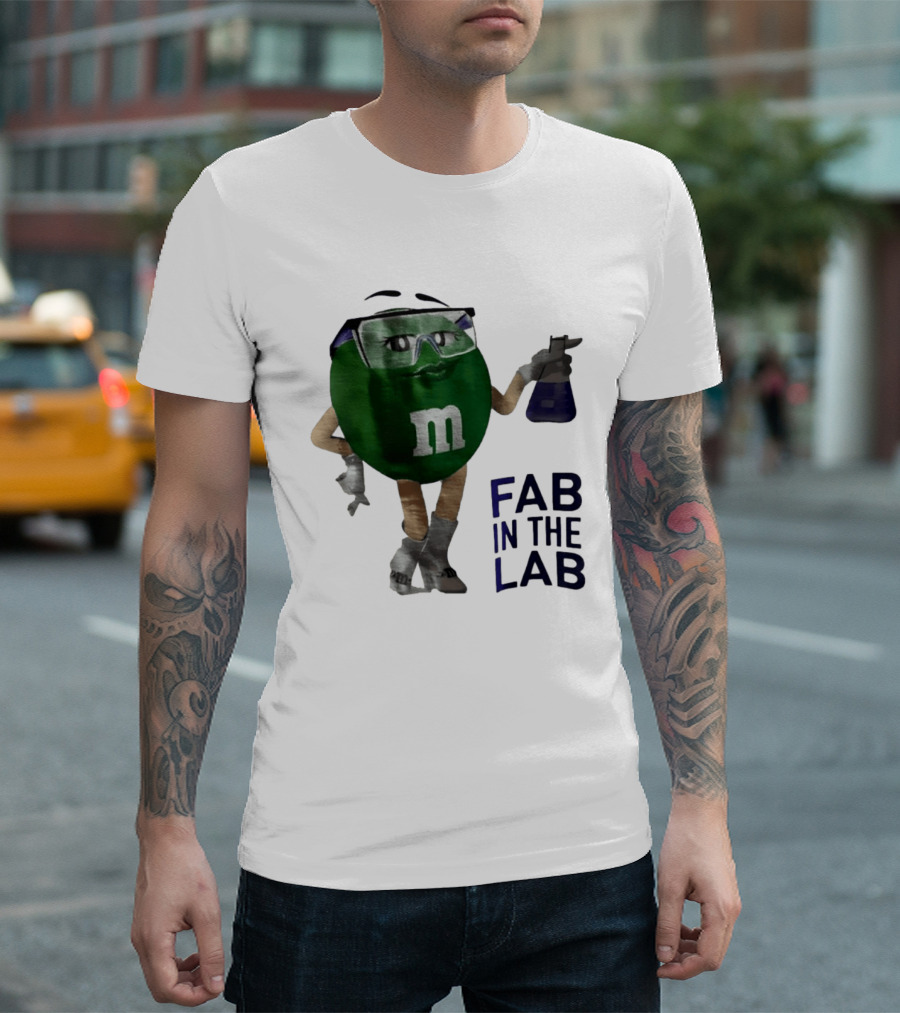 Green M&M Fab In The Lab Safety Goggles Flask T-Shirt