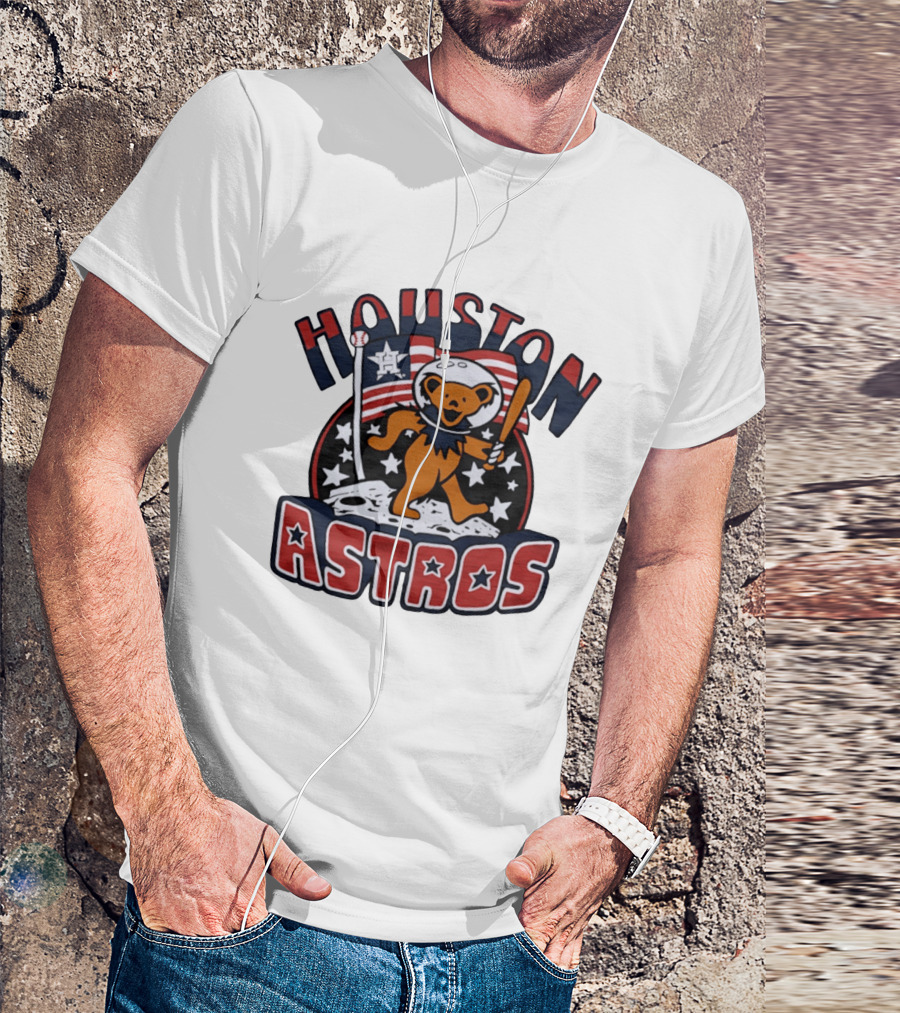Houston Astros Grateful Dead Dancing Bear Astronaut Moon Scene T-Shirt