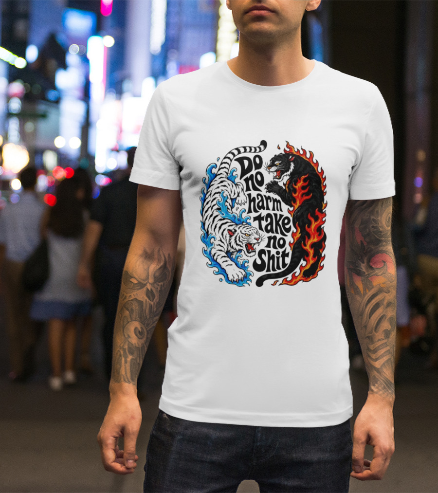 Do No Harm Take No Shit Blue Tiger And Fire Panther T-Shirt