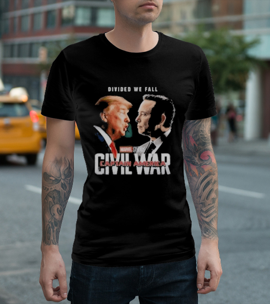 Marvel Studios Civil War Divided We Fall Captain America Trump Vs Elon T-Shirt