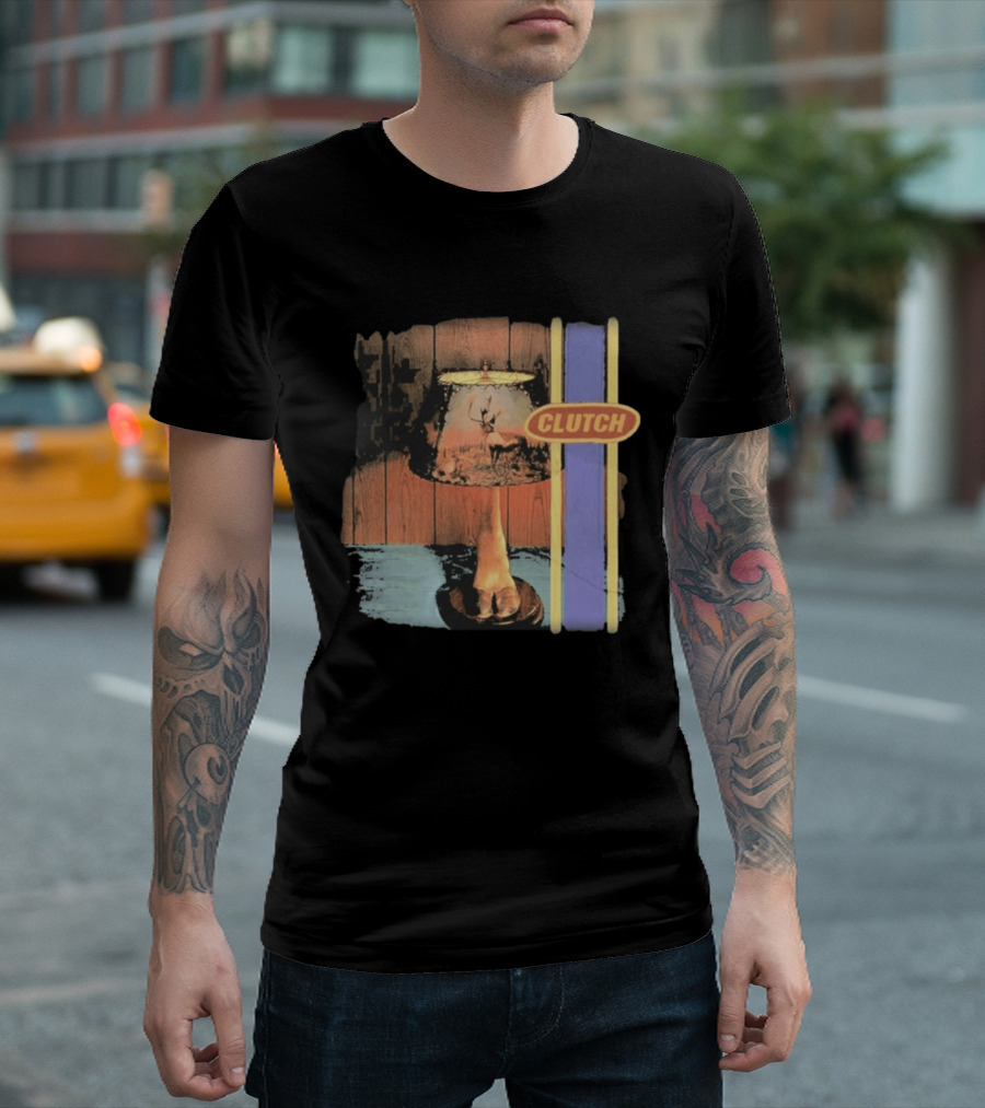 Clutch Transnational Speedway League Lamp Imagery With Deer And Wood Paneling T-Shirt