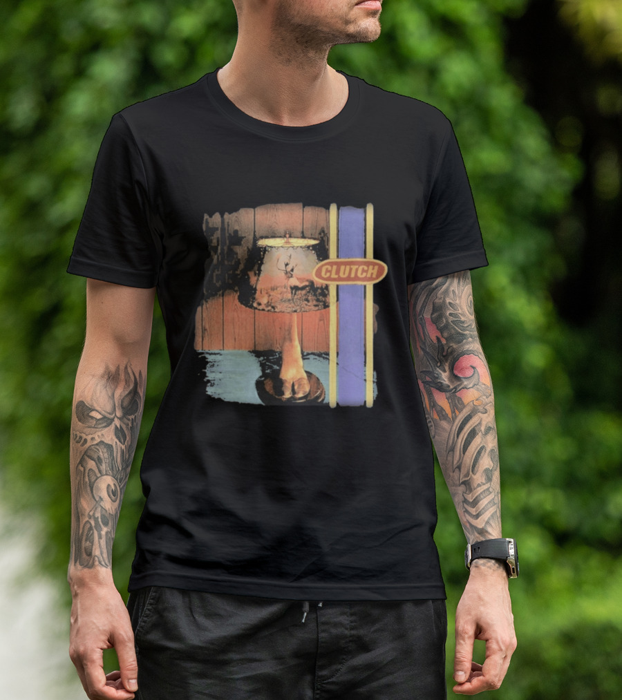 Clutch Transnational Speedway League Lamp Imagery With Deer And Wood Paneling T-Shirt
