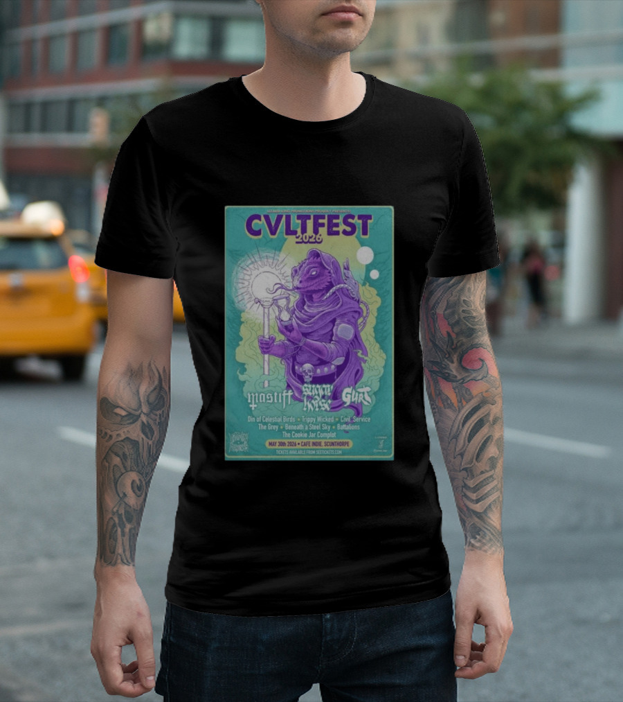 CVLTFEST 2026 Café INDIEpendent Scunthorpe May 30 Tour Featuring Mastiff Snow Gurt T-Shirt