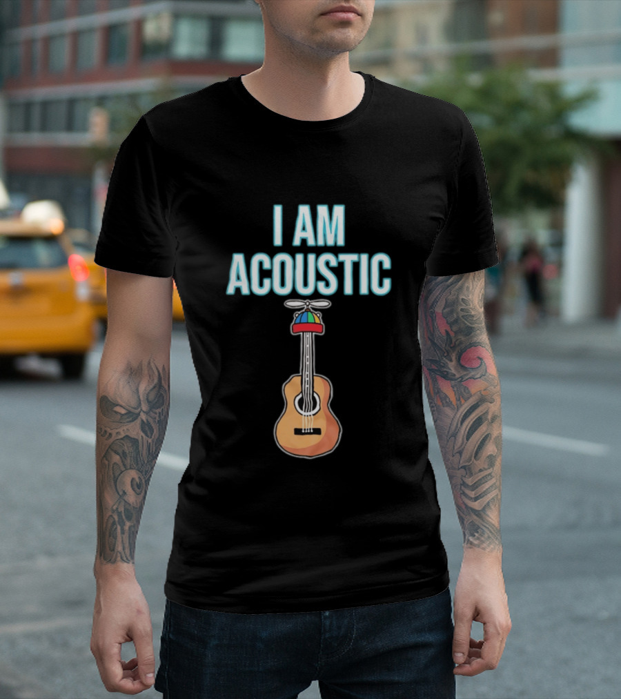 I Am Acoustic Guitar With Beanie Propeller Hat T-Shirt