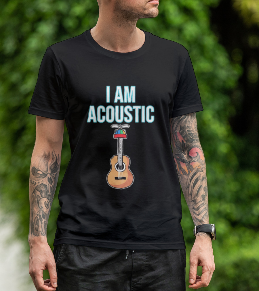 I Am Acoustic Guitar With Beanie Propeller Hat T-Shirt