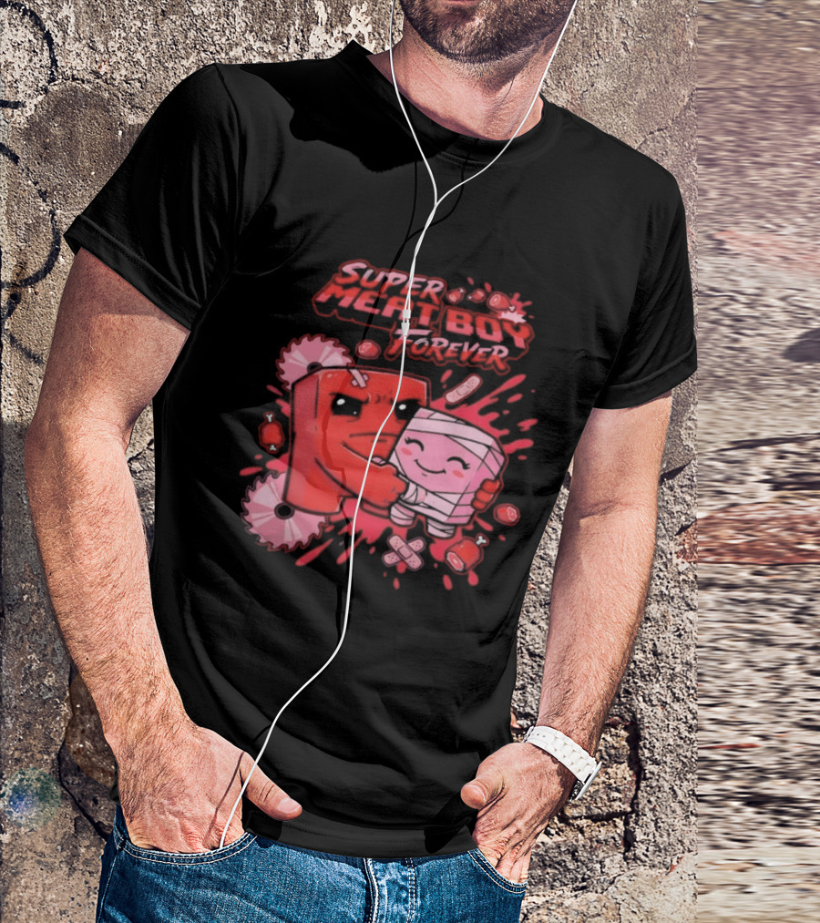 Super Meat Boy Forever Retro Character Hugging T-Shirt