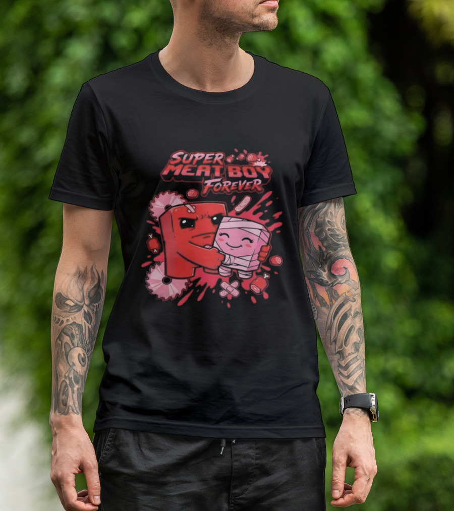Super Meat Boy Forever Retro Character Hugging T-Shirt