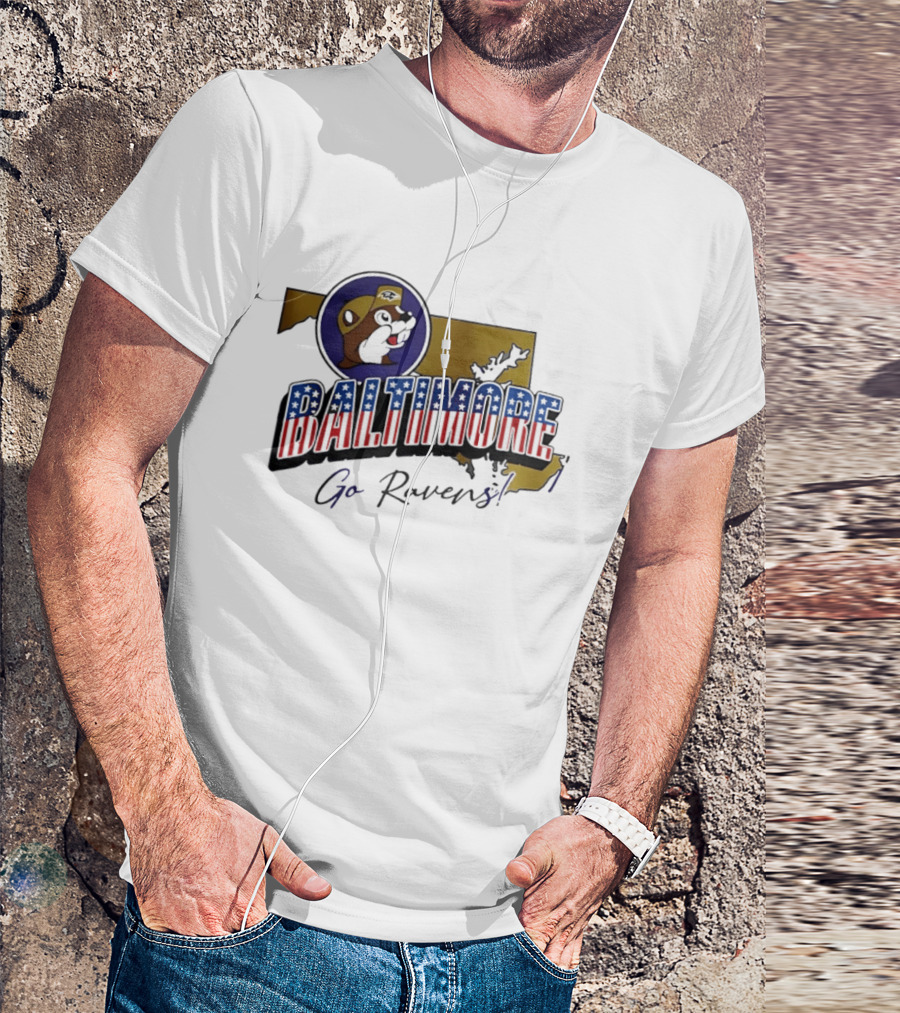 Baltimore Ravens Go Ravens Buc Ee's Patriotic Map Collaboration T-Shirt