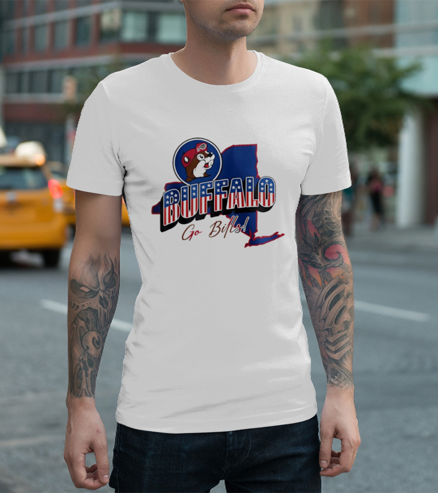Buffalo Bills Buc Ee's Patriotic Go Bills Map T-Shirt
