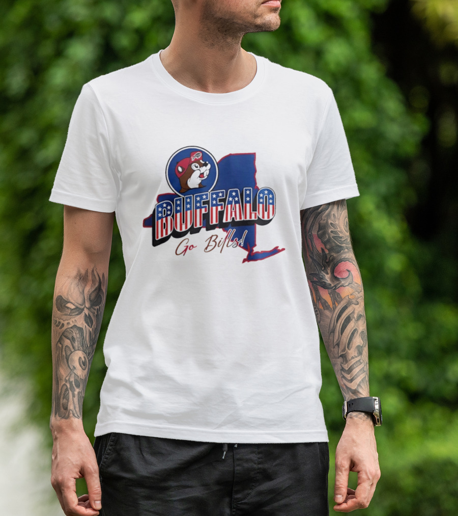 Buffalo Bills Buc Ee's Patriotic Go Bills Map T-Shirt