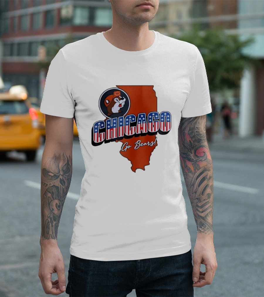 Chicago Bears Buc Ee's Go Bears Patriotic Illinois Map T-Shirt