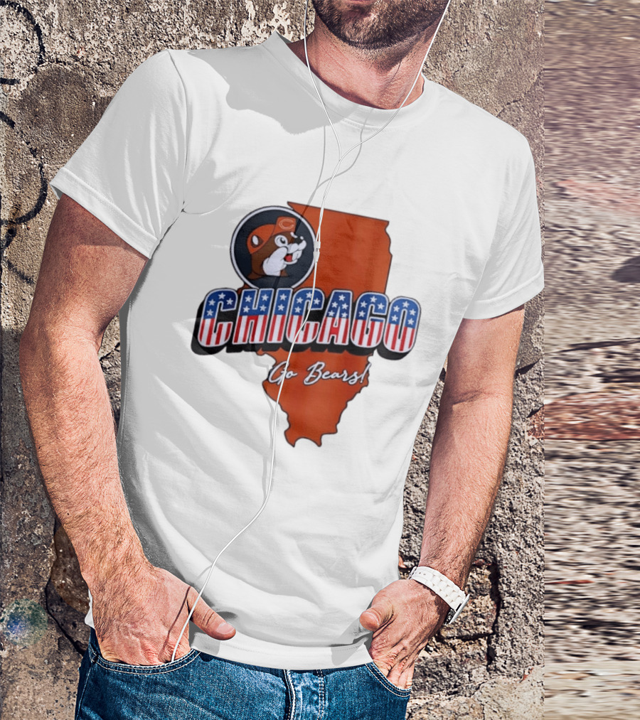 Chicago Bears Buc Ee's Go Bears Patriotic Illinois Map T-Shirt