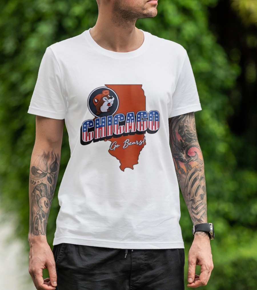 Chicago Bears Buc Ee's Go Bears Patriotic Illinois Map T-Shirt