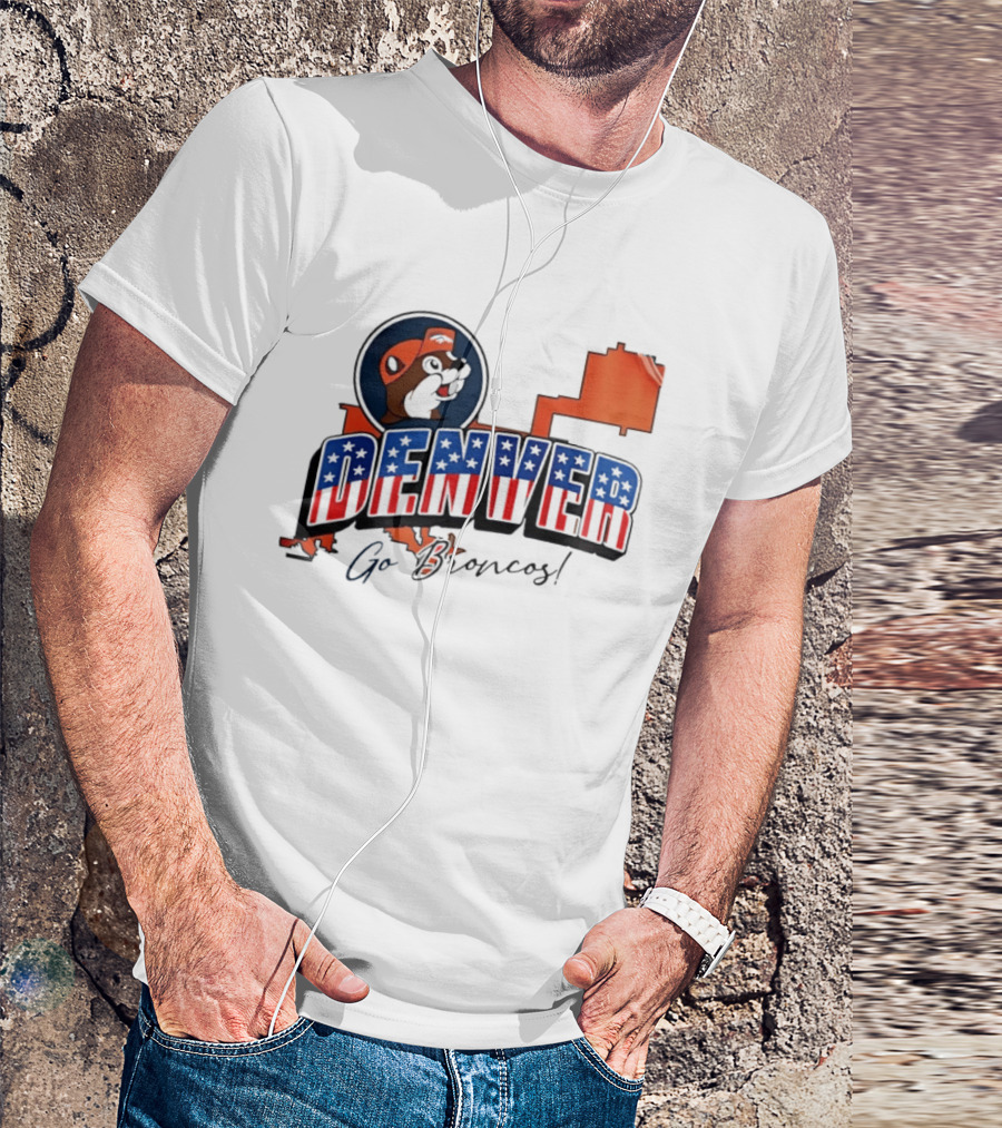 Denver Broncos Buc Ee's Go Broncos Patriotic Map T-Shirt
