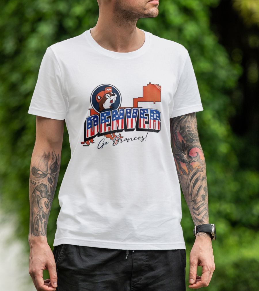 Denver Broncos Buc Ee's Go Broncos Patriotic Map T-Shirt