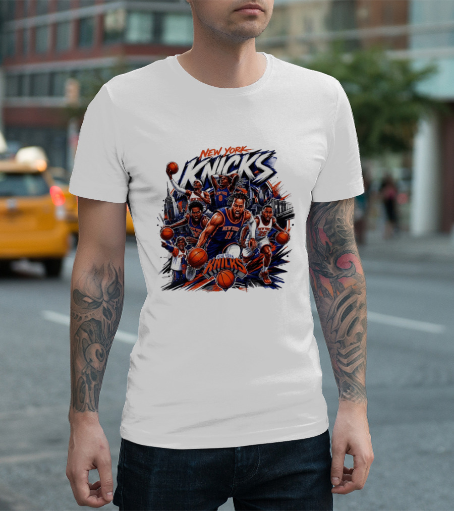 New York Knicks Basketball Team 2026 Skyline Action T-Shirt