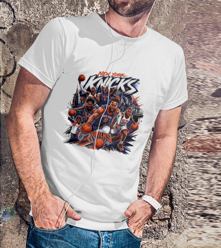New York Knicks Basketball Team 2026 Skyline Action T-Shirt