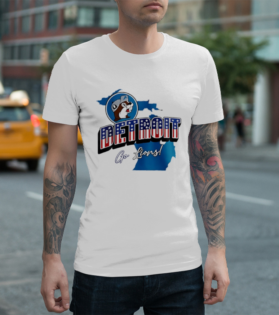 Detroit Lions Buc Ee's Go Lions Patriotic Michigan Map T-Shirt