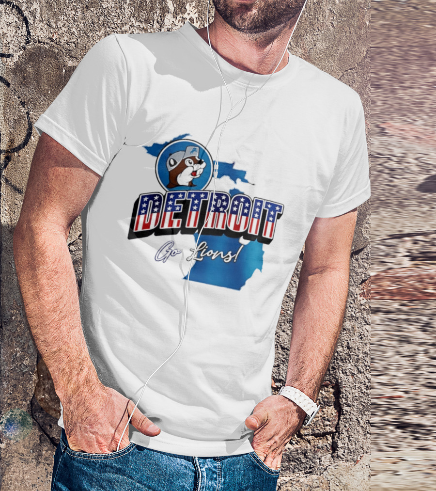 Detroit Lions Buc Ee's Go Lions Patriotic Michigan Map T-Shirt