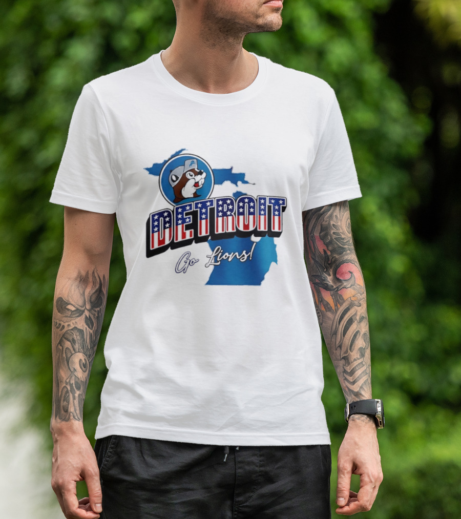 Detroit Lions Buc Ee's Go Lions Patriotic Michigan Map T-Shirt