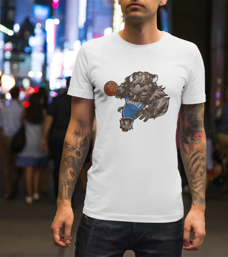 Oklahoma City Thunder Rumble The Bison Basketball Mascot Fun T-Shirt