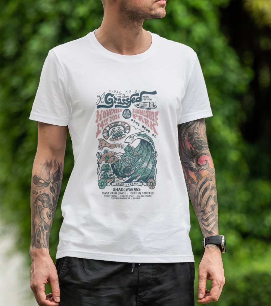 Shadowgrass November 14 2026 Nags Head NC Psychedelic Swirling Mushroom Wave T-Shirt