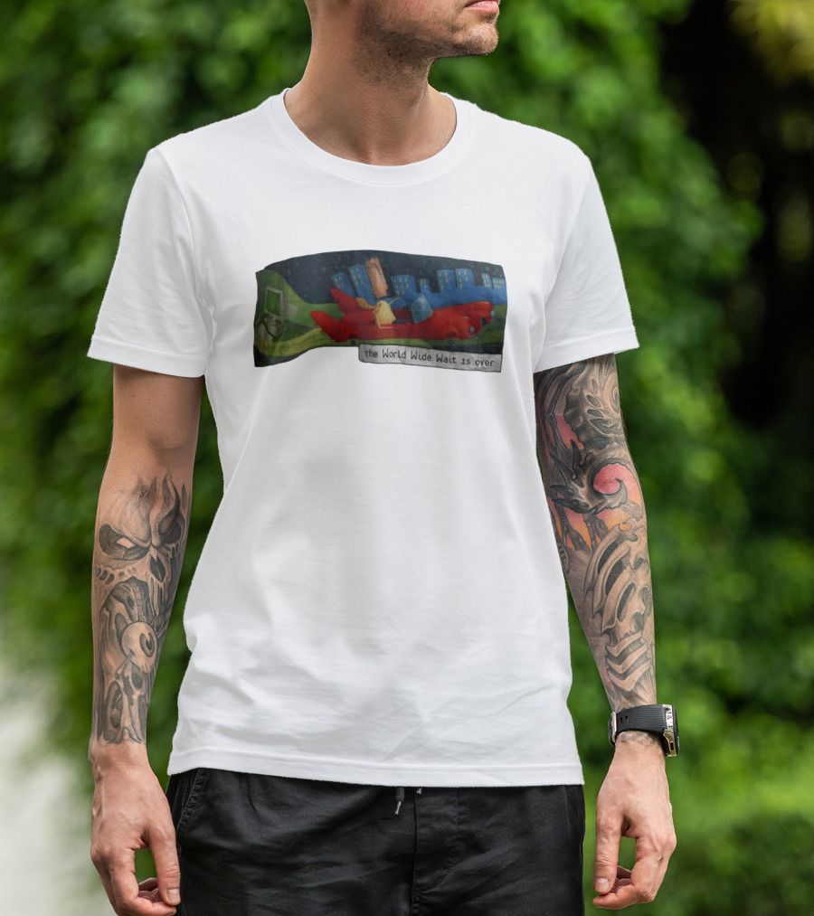 The World Wide Wait Is Over Red Car Cityscape Adventure T-Shirt
