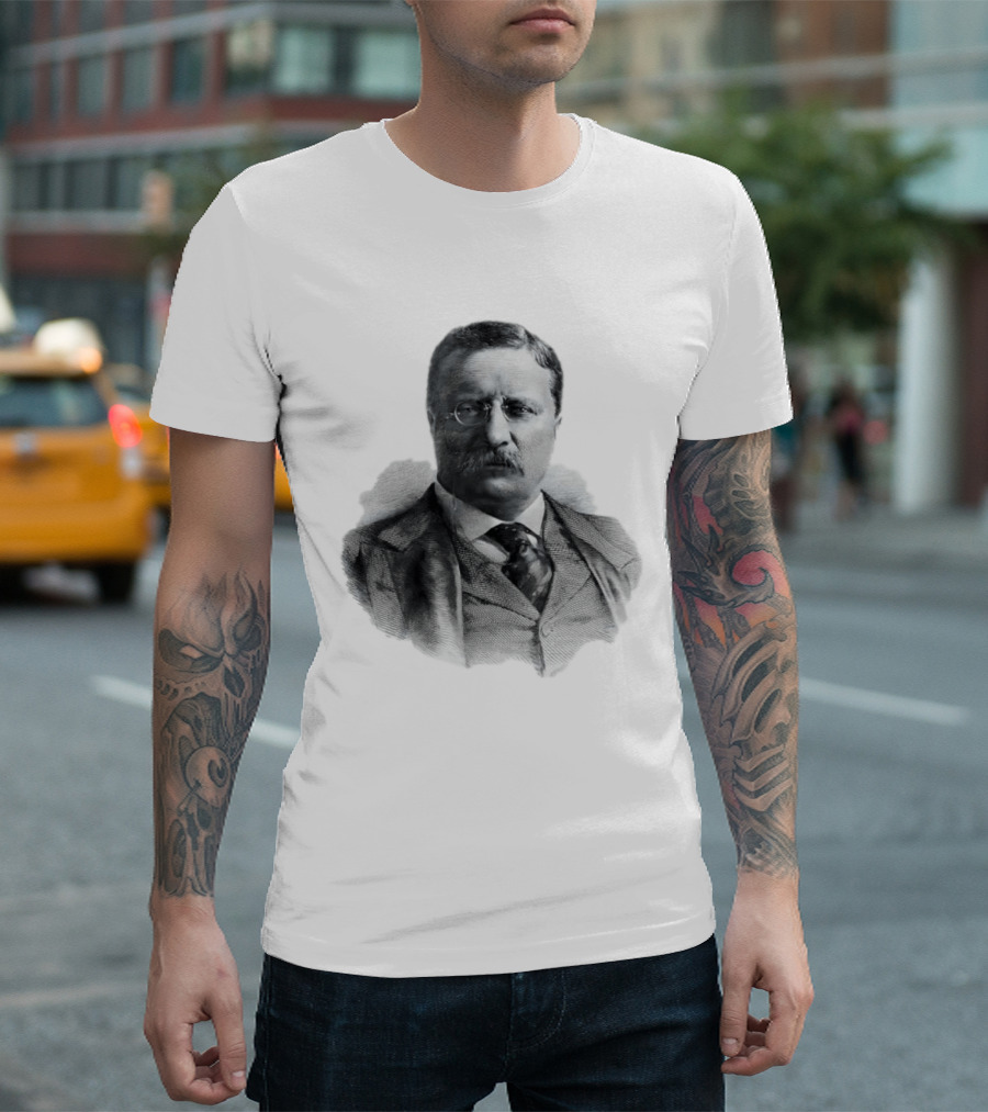 Theodore Roosevelt Engraving President USA Iconic Historical Figure T-Shirt