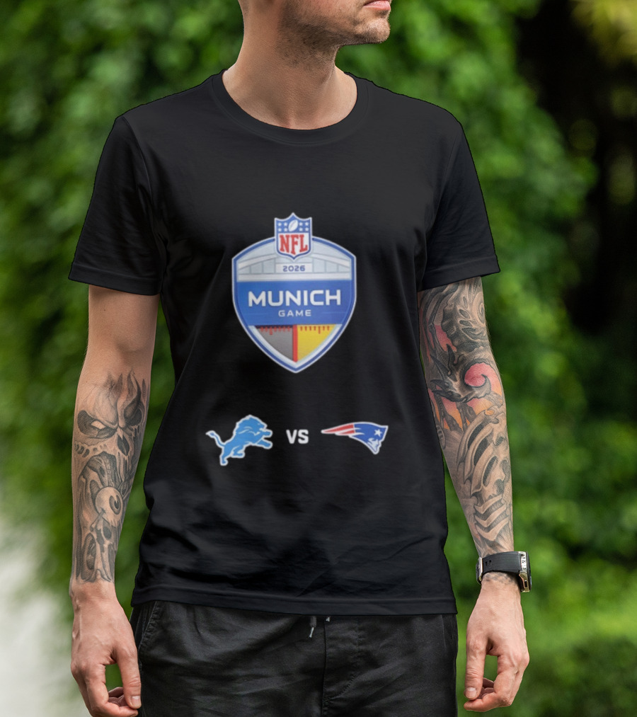 Detroit Lions Vs New England Patriots NFL 2026 Munich Game Matchup T-Shirt