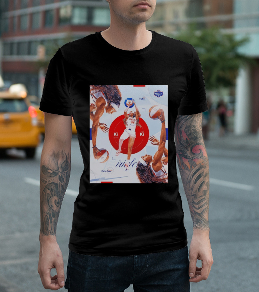 Washington Mystics Player Kiki Iriafen Number Forty Four Basketball Action Montage T-Shirt