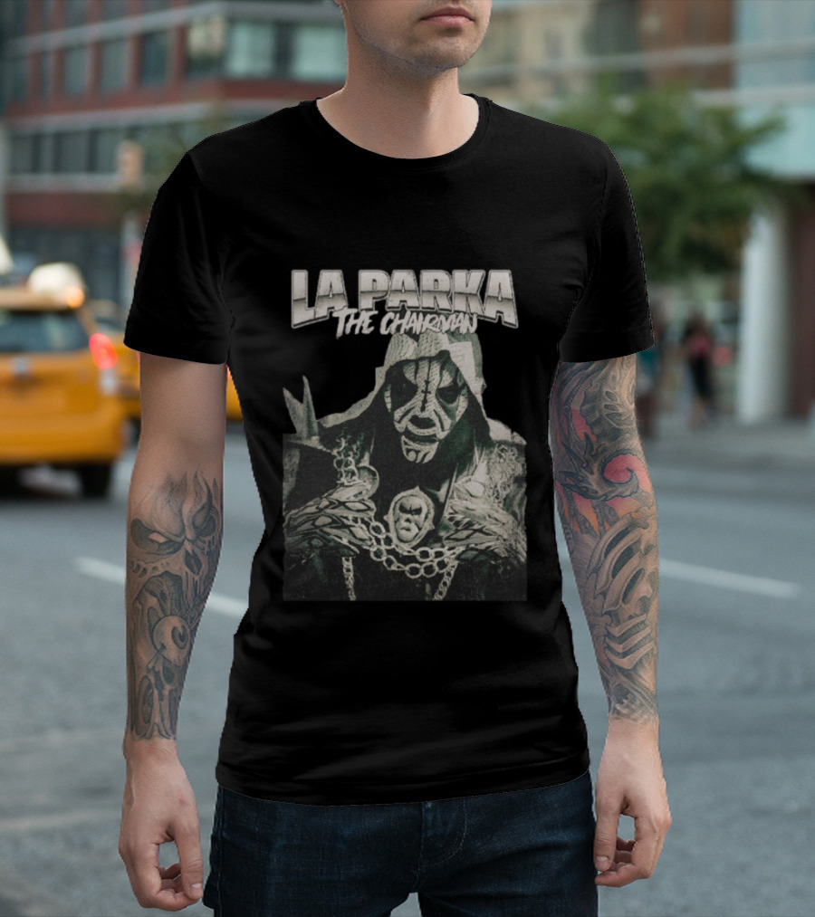 La Parka The Chairman Mexican Wrestler Iconic Mask And Chains T-Shirt