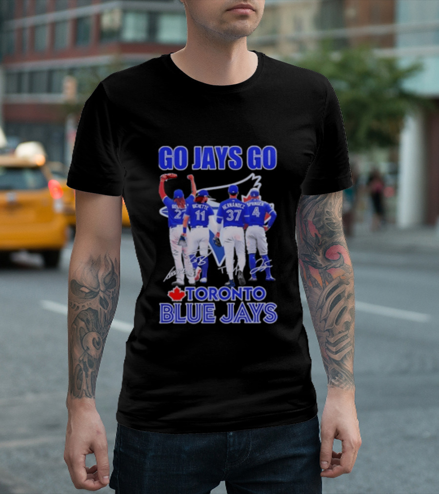 Go Jays Go Toronto Blue Jays Bichette Guerrero Hernandez Springer Autographed Baseball T-Shirt