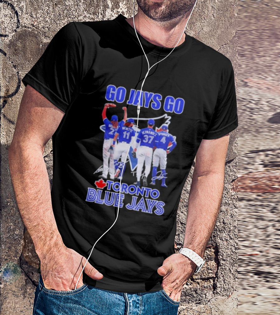 Go Jays Go Toronto Blue Jays Bichette Guerrero Hernandez Springer Autographed Baseball T-Shirt