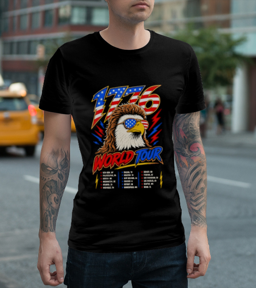 1776 World Tour Bald Eagle Mullet USA Flag Sunglasses T-Shirt