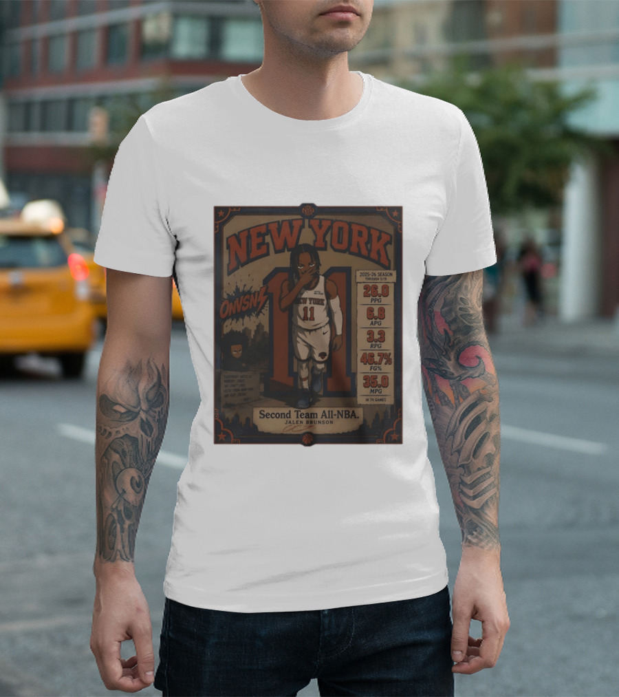 New York Knicks Jalen Brunson Second Team All NBA 2025 26 Season Stats And Animation T-Shirt