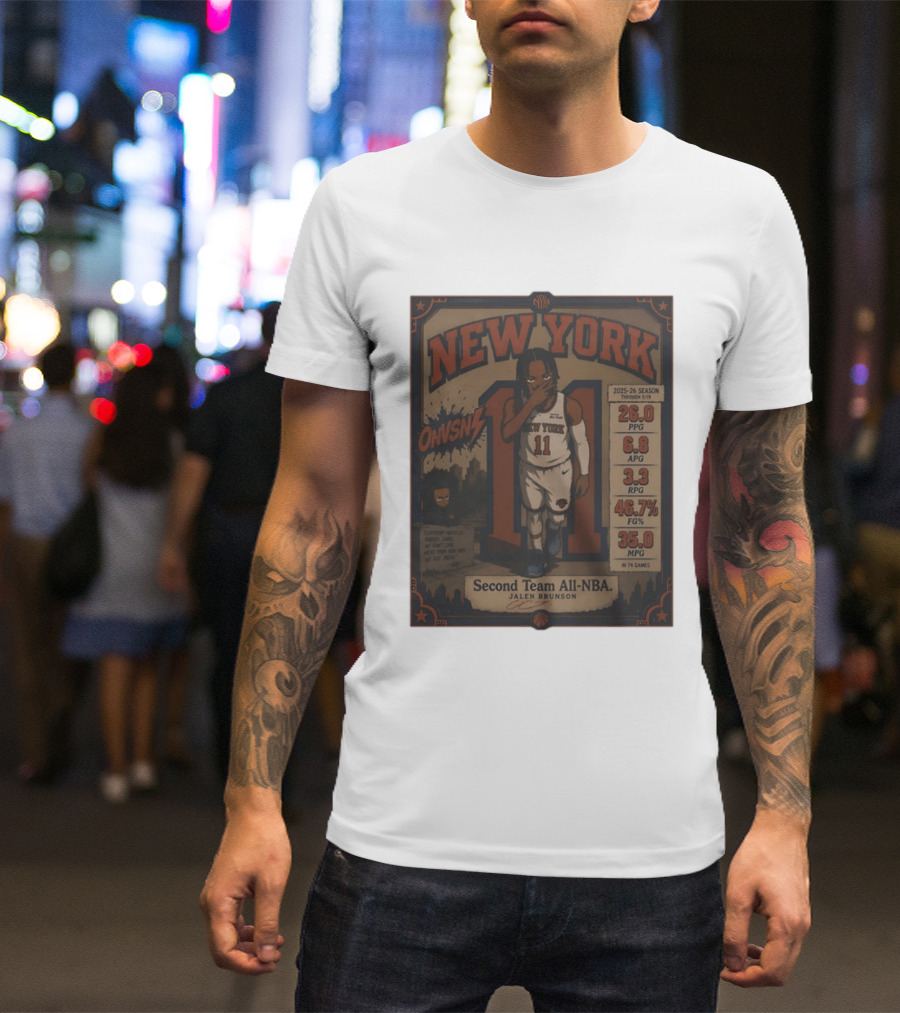 New York Knicks Jalen Brunson Second Team All NBA 2025 26 Season Stats And Animation T-Shirt